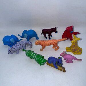 Vintage K&M Int. Animal Figure Lot Plastic Toy Panda Puma Tiger Jaguar Leopard